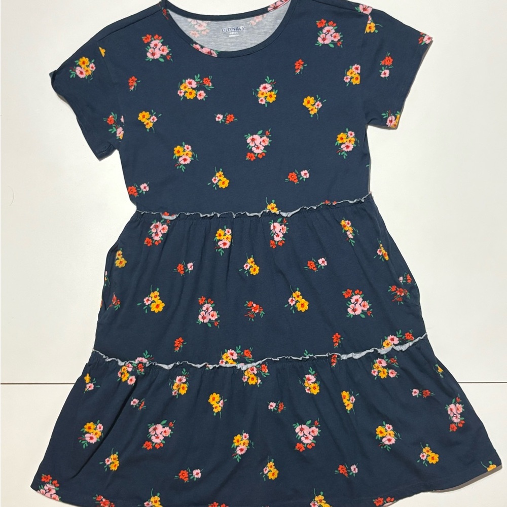 Old Navy Blue and Orange Ruffled Tiered Sundress